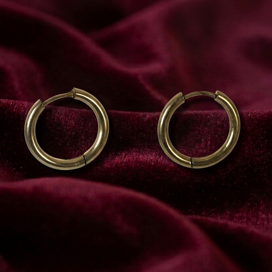 Bijoux minimalistes acier inoxydable : créoles rondes dorées Bellora Bijoux