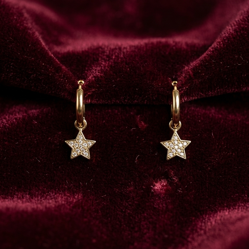 Créoles Marie dorées charm étoile strass interchangeable ; Bellora Bijoux Strasbourg