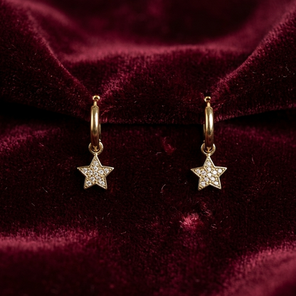 Créoles Marie dorées charm étoile strass interchangeable ; Bellora Bijoux Strasbourg