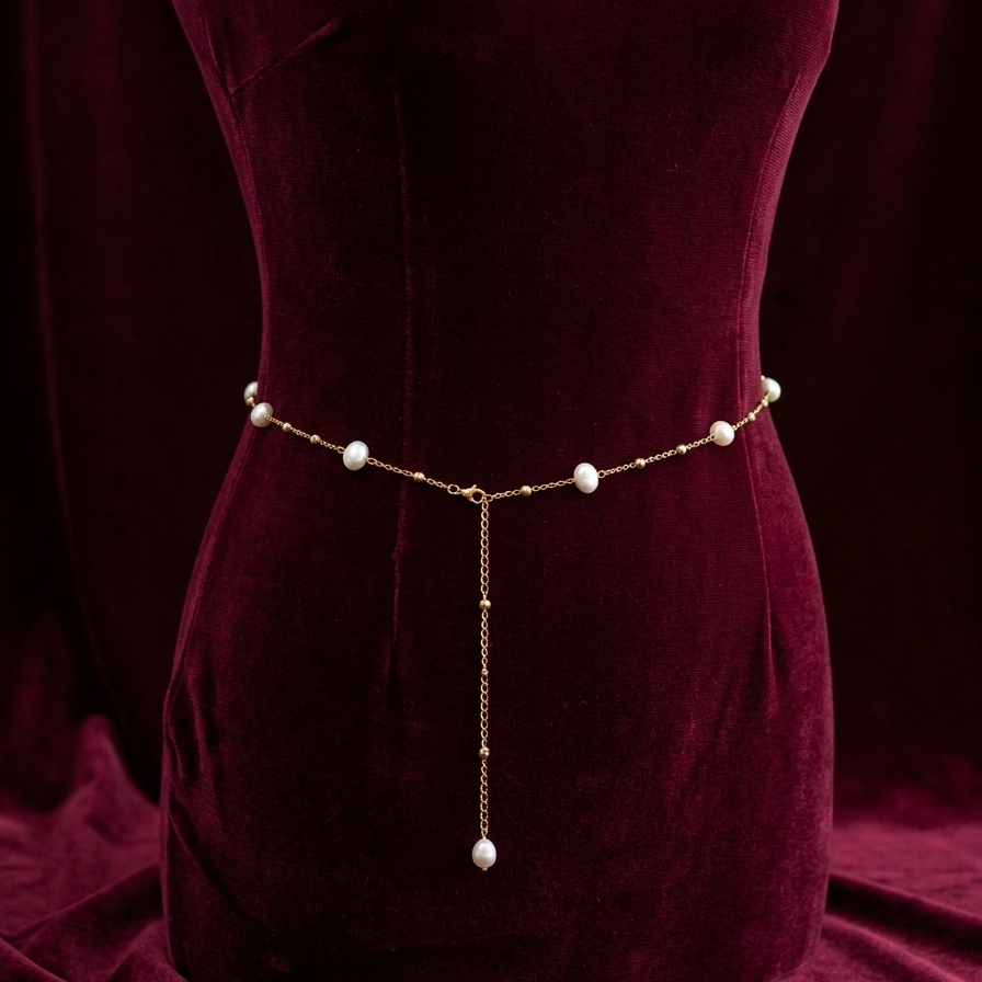 Chaîne de ventre Paloma dorée maille saturne perles ajustable ; Bellora Bijoux Strasbourg