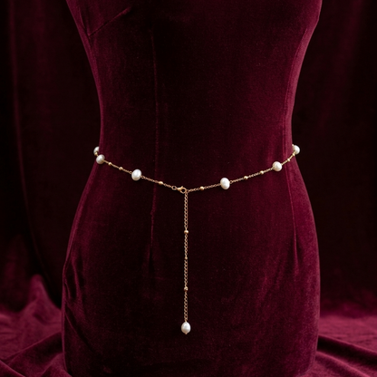 Chaîne de ventre Paloma dorée maille saturne perles ajustable ; Bellora Bijoux Strasbourg