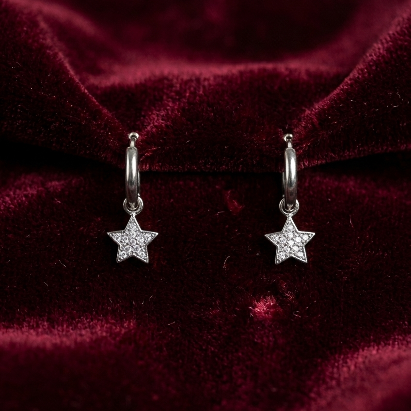 Créoles Marie dorées charm étoile strass vue alternative – Bellora Bijoux